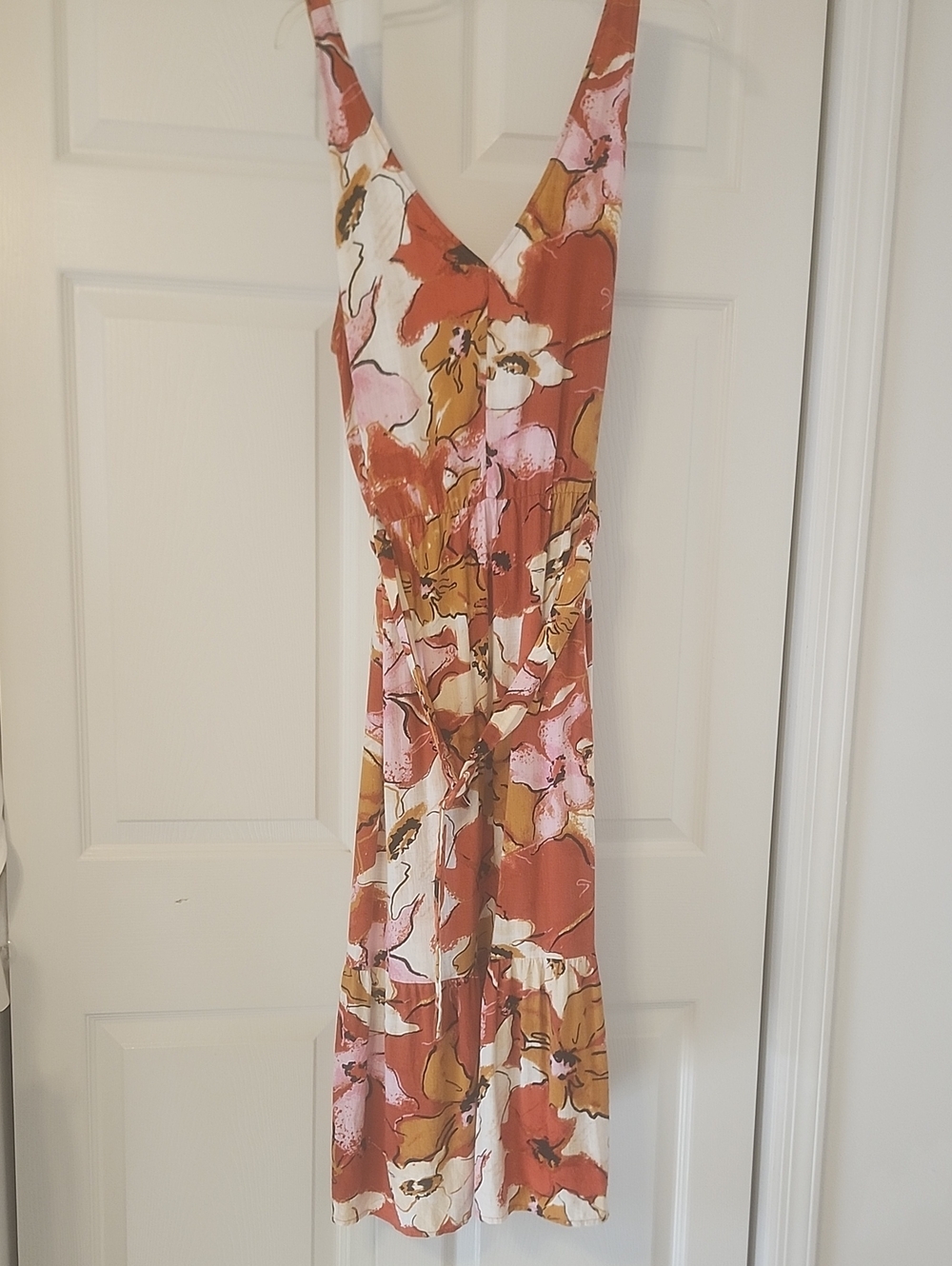 Nine West Floral V-Neck Maxi Dress in Rust, Pink, Cream